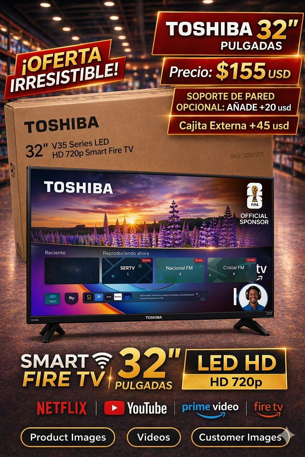 SMART TV TOSHIBA 32" HD FIRE TV . Modelo V35's foto | Electrodomésticos 1ra Mano |  BizneCubano