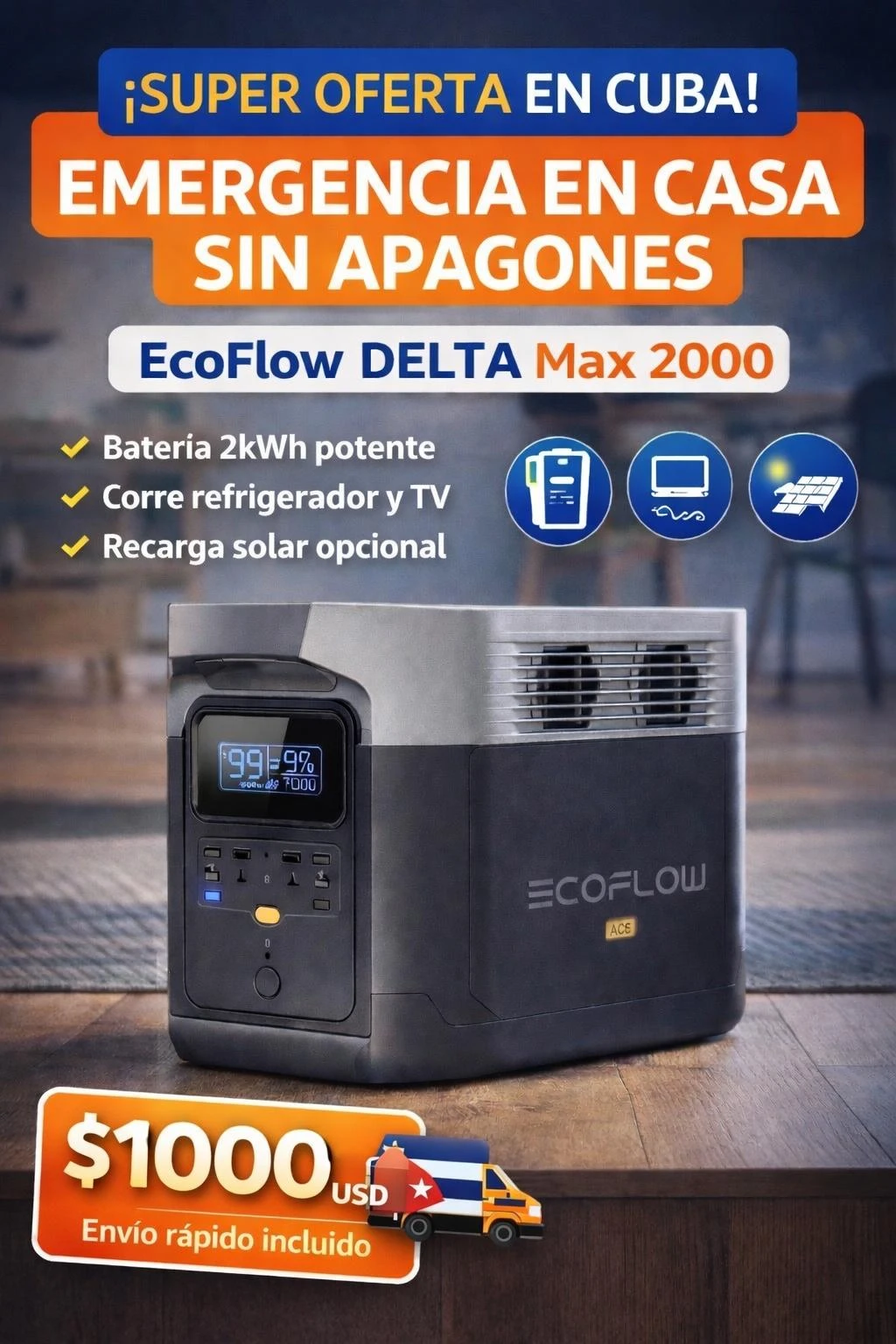 ECOFLOW DELTA MAX 2000 - Bateria de 2KWh  MAX (2000)'s foto | Electrodomésticos 1ra Mano |  BizneCubano