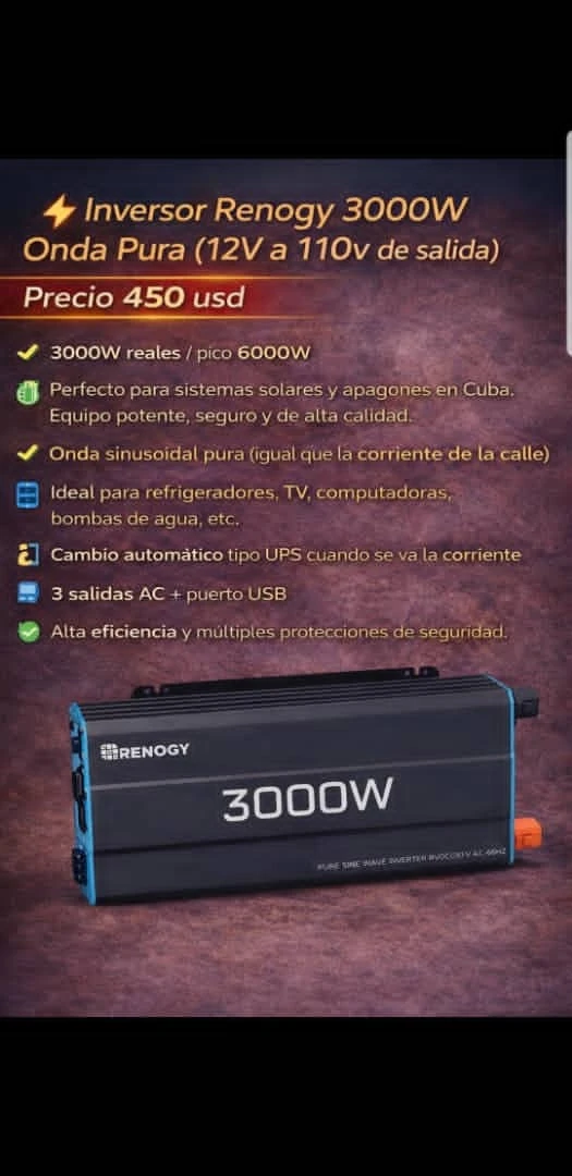 INVERSOR " RENOGY"  3000 W con pico de 6000 W . 12 V a 110 V Salida's foto | Electrodomésticos 1ra Mano |  BizneCubano