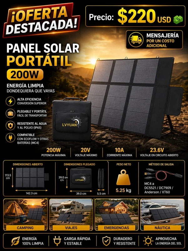 Panel solar LVYUAN plegable 200 w's foto | Electrodomésticos 1ra Mano |  BizneCubano