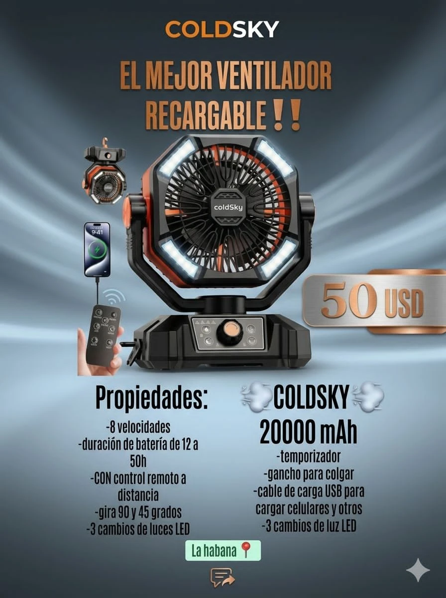 Ventilador recargable marca COLDSKY de 20 000mAh's foto | Electrodomésticos 1ra Mano |  BizneCubano